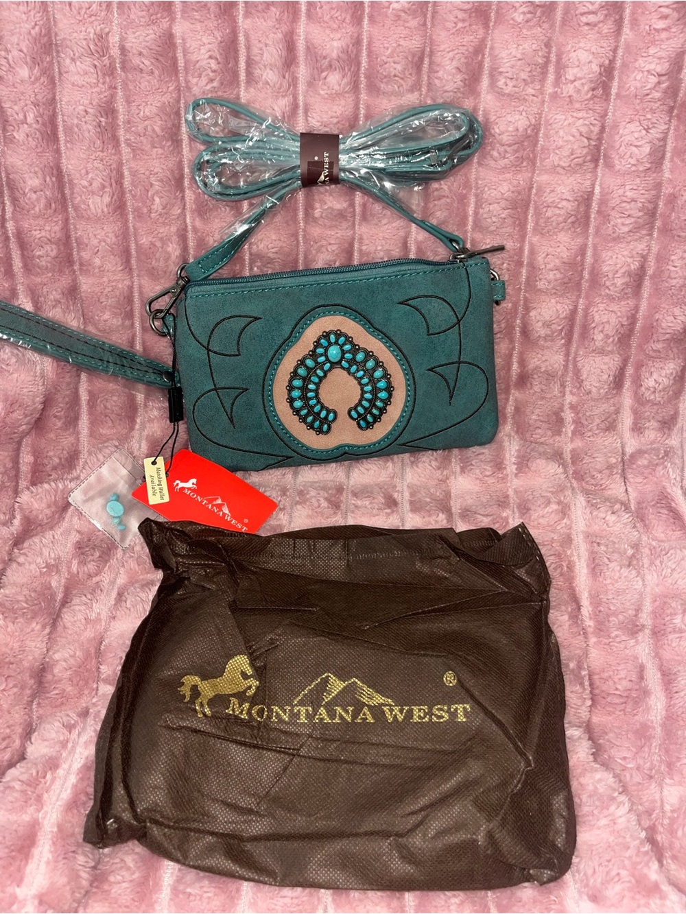 Montana West Teal Crossbody Wallet with Turquoise Stud Embellishment